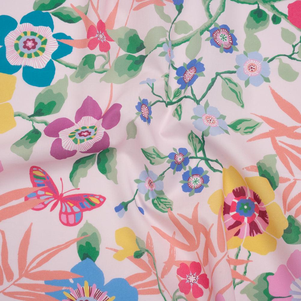 Liberty Fabrics Tana Lawn® - Pavilion Pink - Light Pink, Yellow and Green Bold Florals Liberty Fabrics Tana Lawn® - Pavilion Pink - Light Pink, Yellow and Green Bold Florals