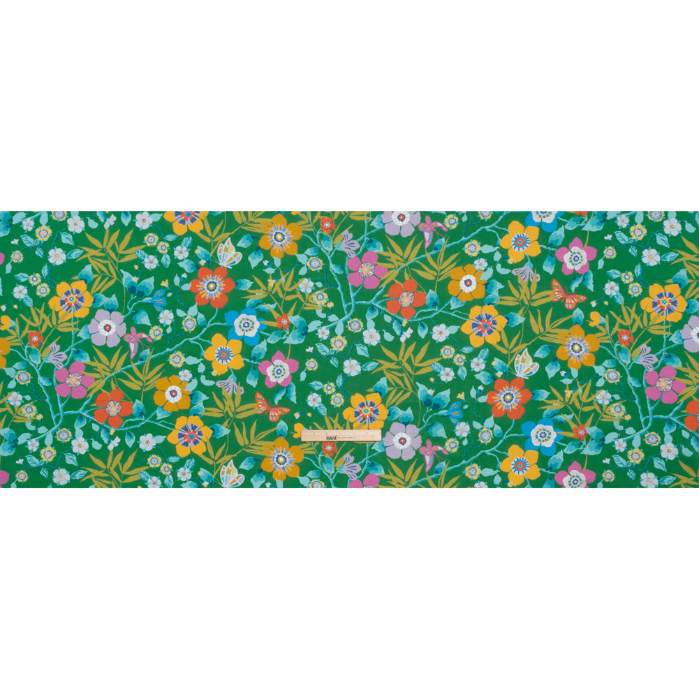 Liberty Fabrics Tana Lawn® - Pavilion Green - Kelly Green, Blue and Red Bold Florals - Full Liberty Fabrics Tana Lawn® - Pavilion Green - Kelly Green, Blue and Red Bold Florals - Full