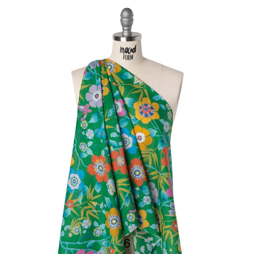 Liberty Fabrics Tana Lawn® - Pavilion Green - Kelly Green, Blue and Red Bold Florals - Drape Liberty Fabrics Tana Lawn® - Pavilion Green - Kelly Green, Blue and Red Bold Florals - Drape