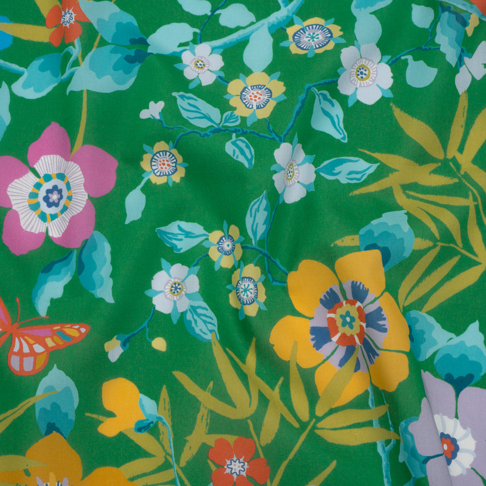 Liberty Fabrics Tana Lawn® - Pavilion Green - Kelly Green, Blue and Red Bold Florals Liberty Fabrics Tana Lawn® - Pavilion Green - Kelly Green, Blue and Red Bold Florals