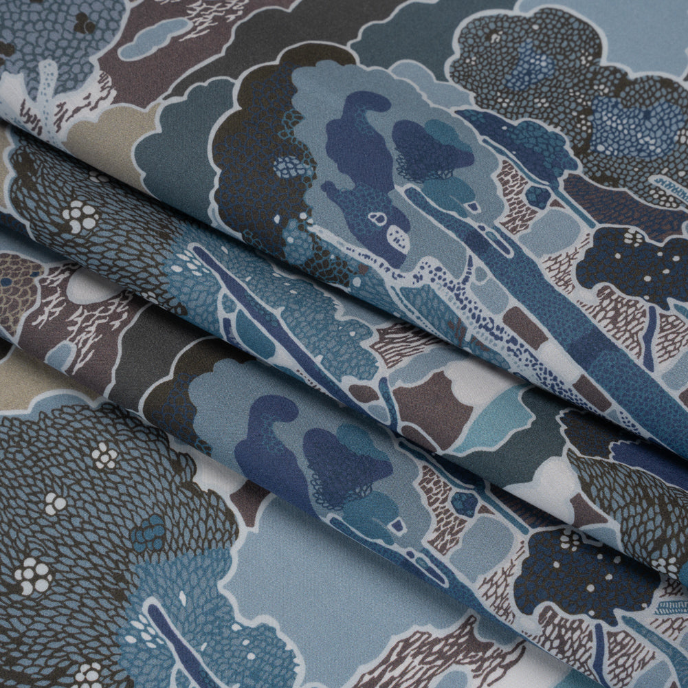 Liberty Fabrics Tana Lawn® - Prospect Road Dark Blue - Navy, Storm Blue and Brown Tree Filled Landscape Liberty Fabrics Tana Lawn® - Prospect Road Dark Blue - Navy, Storm Blue and Brown Tree Filled Landscape