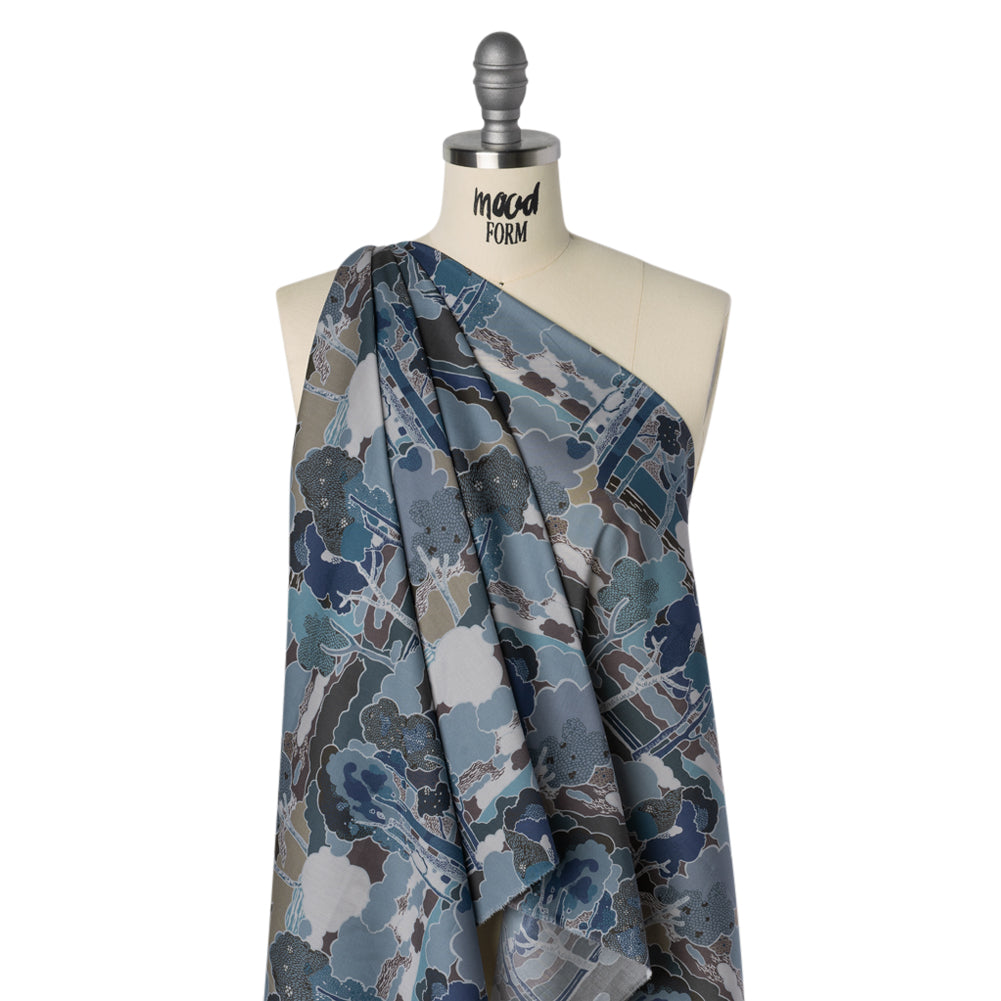 Liberty Fabrics Tana Lawn® - Prospect Road Dark Blue - Navy, Storm Blue and Brown Tree Filled Landscape Liberty Fabrics Tana Lawn® - Prospect Road Dark Blue - Navy, Storm Blue and Brown Tree Filled Landscape