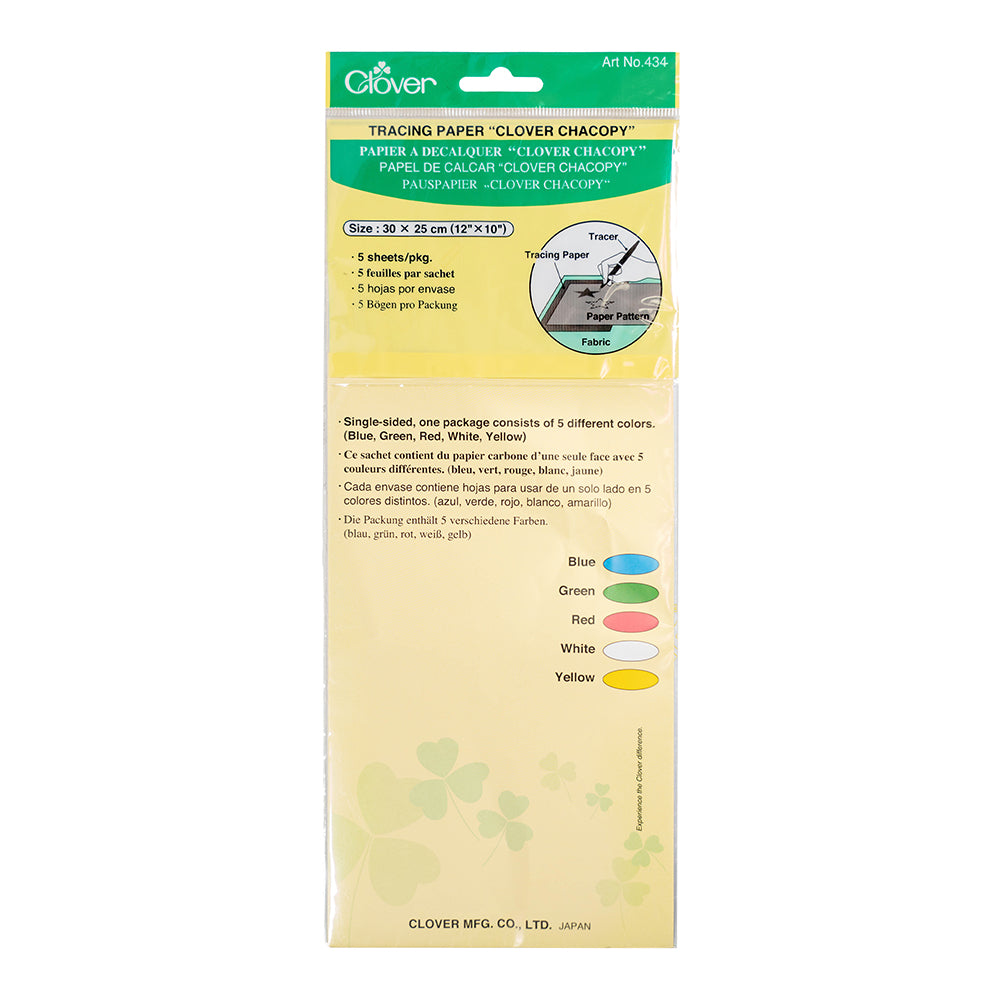 Clover Chacopy Tracing Paper - Multi Color Pack - 5 Sheets, 12" x 10" - Drape Clover Chacopy Tracing Paper - Multi Color Pack - 5 Sheets, 12" x 10" - Drape