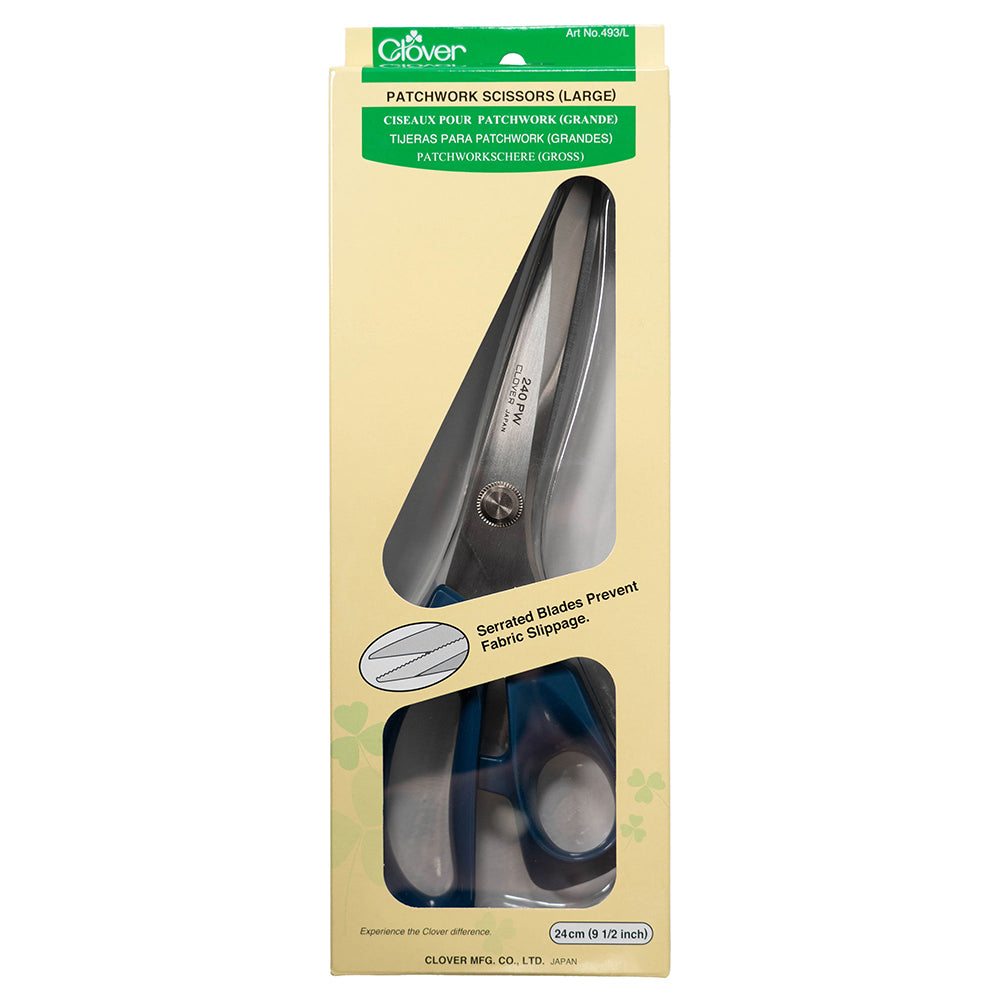 Clover Large Patchwork Scissors with Serrated Blades - 9.5" - Folded Clover Large Patchwork Scissors with Serrated Blades - 9.5" - Folded