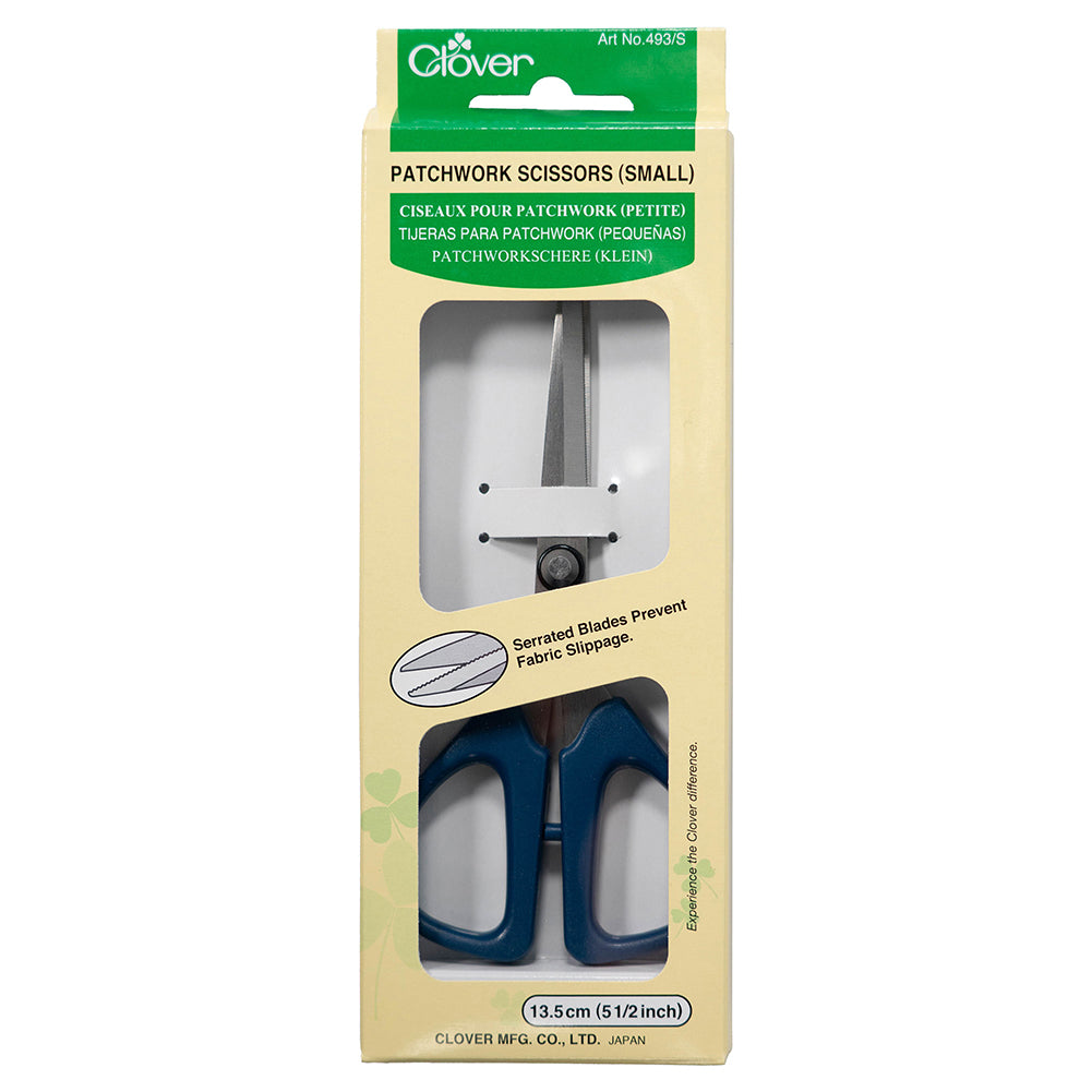 Clover Small Patchwork Scissors with Serrated Blades - 5.25" Folded Clover Small Patchwork Scissors with Serrated Blades - 5.25" Folded