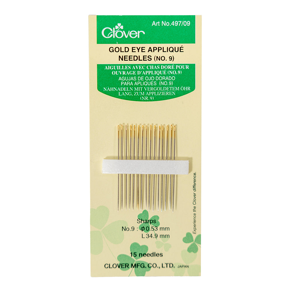 Clover Gold Eye Applique Needles - Size 9 - 15 ct Clover Gold Eye Applique Needles - Size 9 - 15 ct