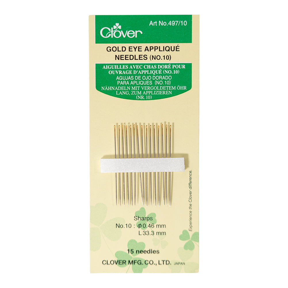 Clover Gold Eye Applique Needles - Size 10 - 15 ct Clover Gold Eye Applique Needles - Size 10 - 15 ct