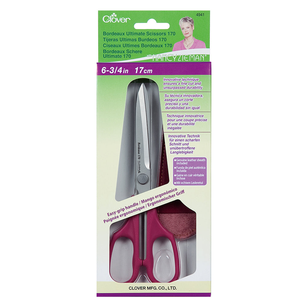 Clover Ultimate Scissors 170 with Nancy Zieman - Bordeaux - Includes Leather Sheath Clover Ultimate Scissors 170 with Nancy Zieman - Bordeaux - Includes Leather Sheath
