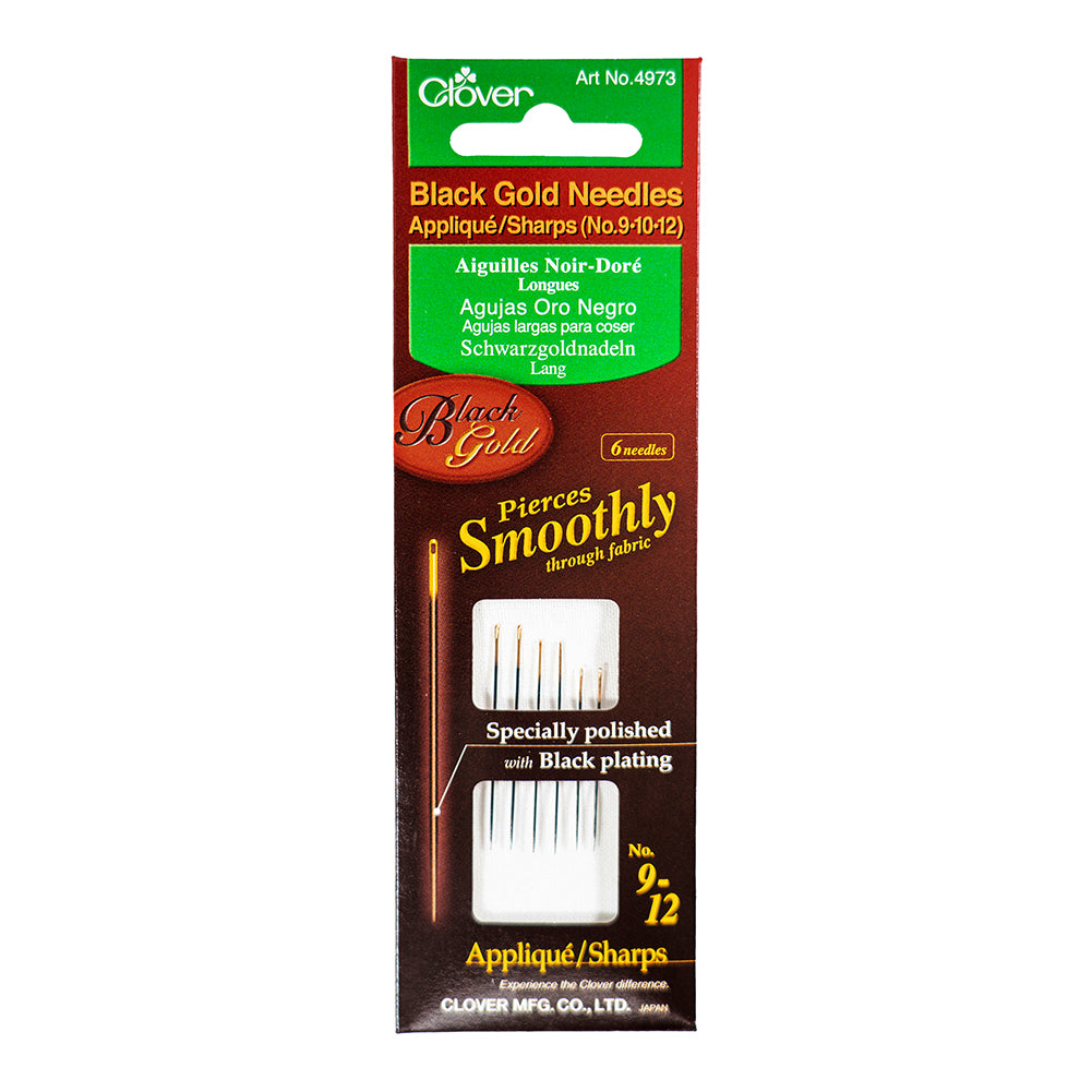 Clover Black Gold Applique/Sharp Needles - Assorted Sizes 9, 10, 12 - 6 ct - Folded - Image 1 of 2 Clover Black Gold Applique/Sharp Needles - Assorted Sizes 9, 10, 12 - 6 ct - Folded - Image 1 of 2
