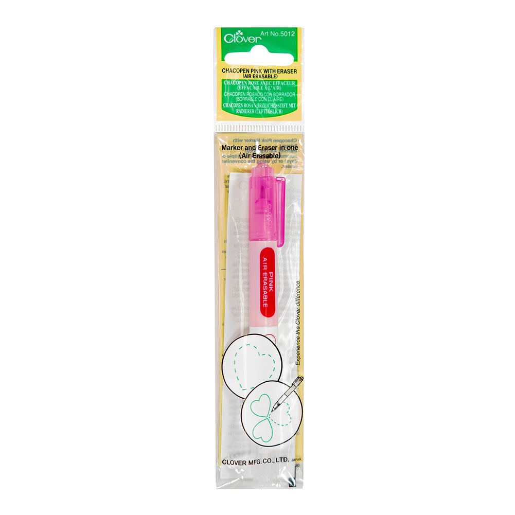 Clover Chacopen Air Erasable Fabric Marker with Eraser - Pink Folded Clover Chacopen Air Erasable Fabric Marker with Eraser - Pink Folded