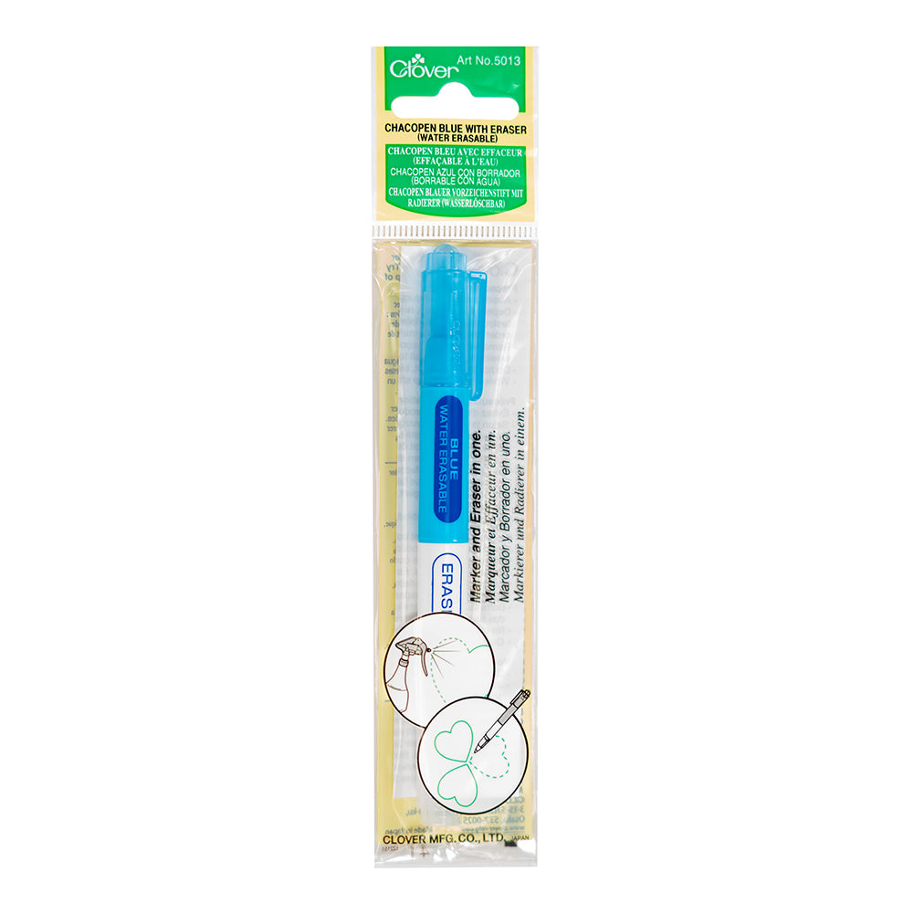 Clover Chacopen Water Erasable Fabric Marker with Eraser - Blue Clover Chacopen Water Erasable Fabric Marker with Eraser - Blue