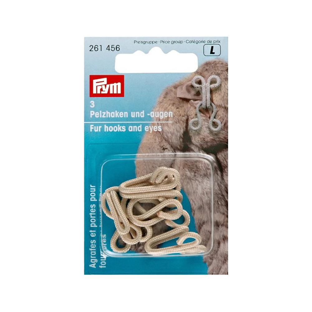 Prym Fur Hooks & Eyes - Light Beige Fabric Covered - 3 Sets Prym Fur Hooks & Eyes - Light Beige Fabric Covered - 3 Sets