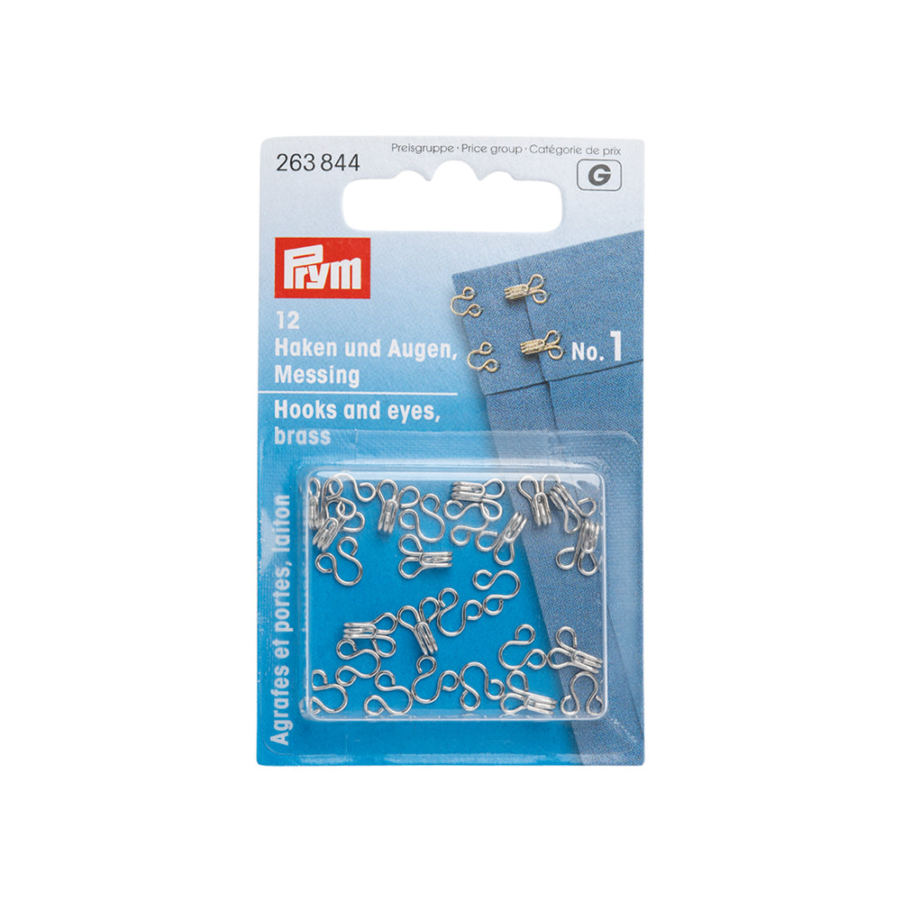 Prym Hooks & Eyes - Silver Size 1 - 12 Sets Prym Hooks & Eyes - Silver Size 1 - 12 Sets