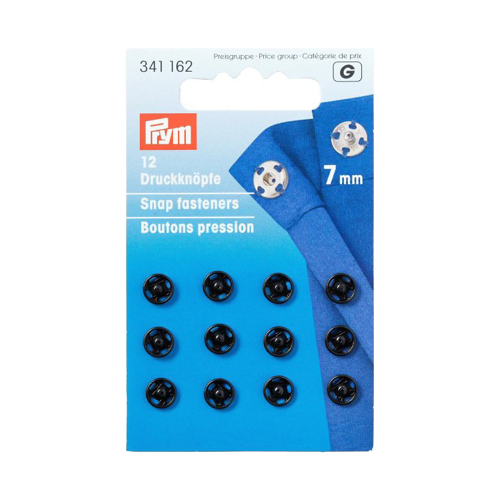 Prym Sew-On Snap Fasteners - Black Brass 7mm - 12 ct Prym Sew-On Snap Fasteners - Black Brass 7mm - 12 ct