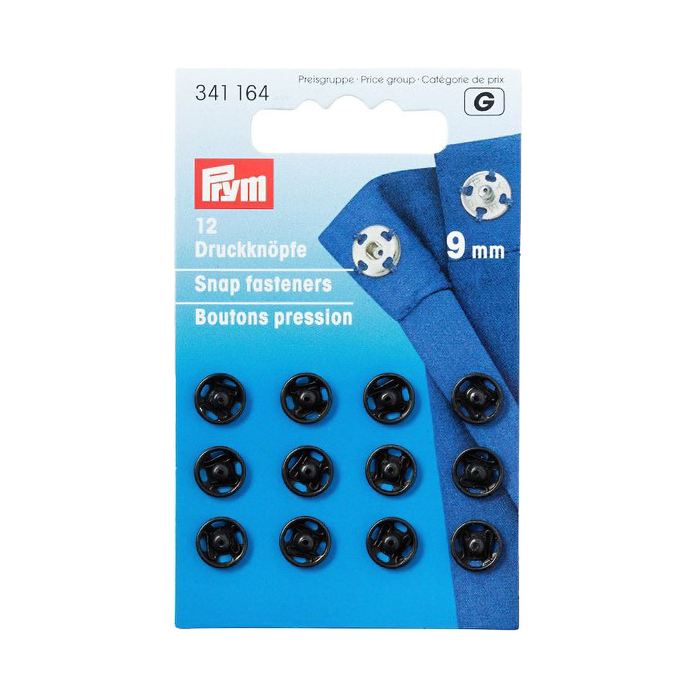 Prym Sew-On Snap Fasteners - Black Brass 9mm - 12 ct Prym Sew-On Snap Fasteners - Black Brass 9mm - 12 ct