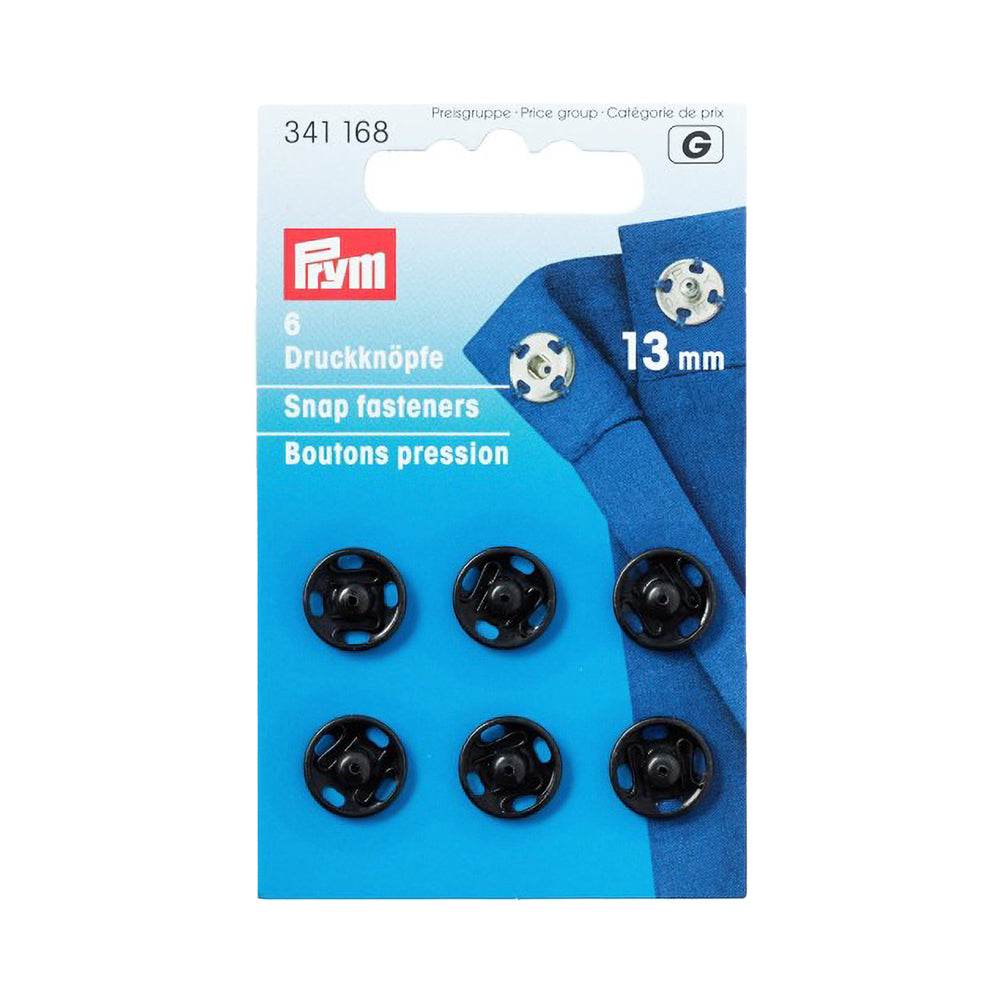 Prym Sew-On Snap Fasteners - Black Brass 13mm - 6 ct Prym Sew-On Snap Fasteners - Black Brass 13mm - 6 ct