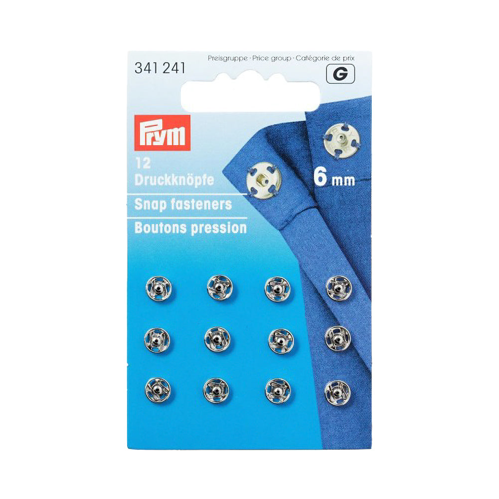 Prym Sew-On Snap Fasteners - Silver Brass 6mm - 12 ct Prym Sew-On Snap Fasteners - Silver Brass 6mm - 12 ct