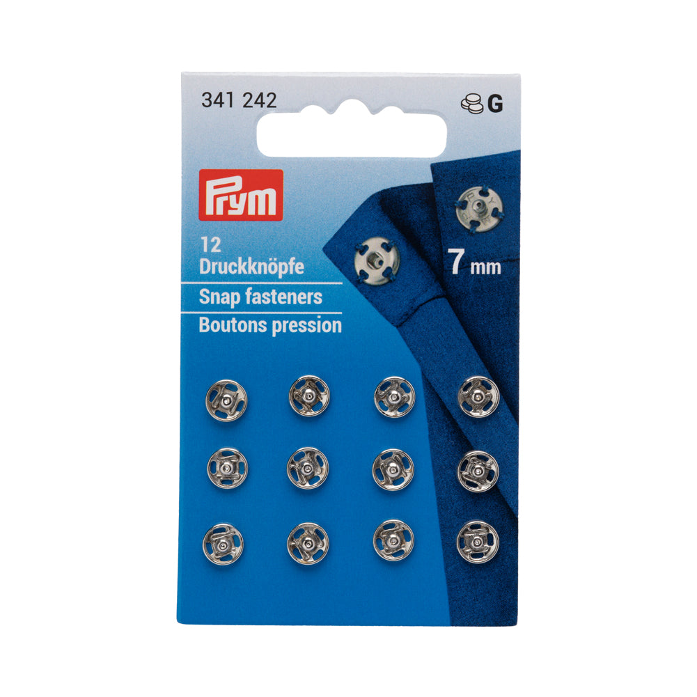 Prym Sew-On Snap Fasteners - Silver Brass 7mm - 12 ct Prym Sew-On Snap Fasteners - Silver Brass 7mm - 12 ct