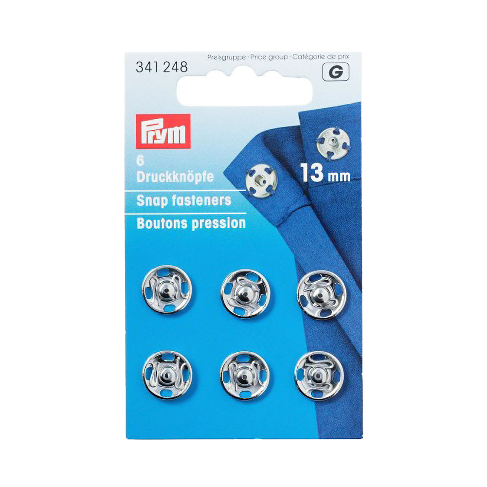Prym Sew-On Snap Fasteners - Silver Brass 13mm - 6 ct Prym Sew-On Snap Fasteners - Silver Brass 13mm - 6 ct