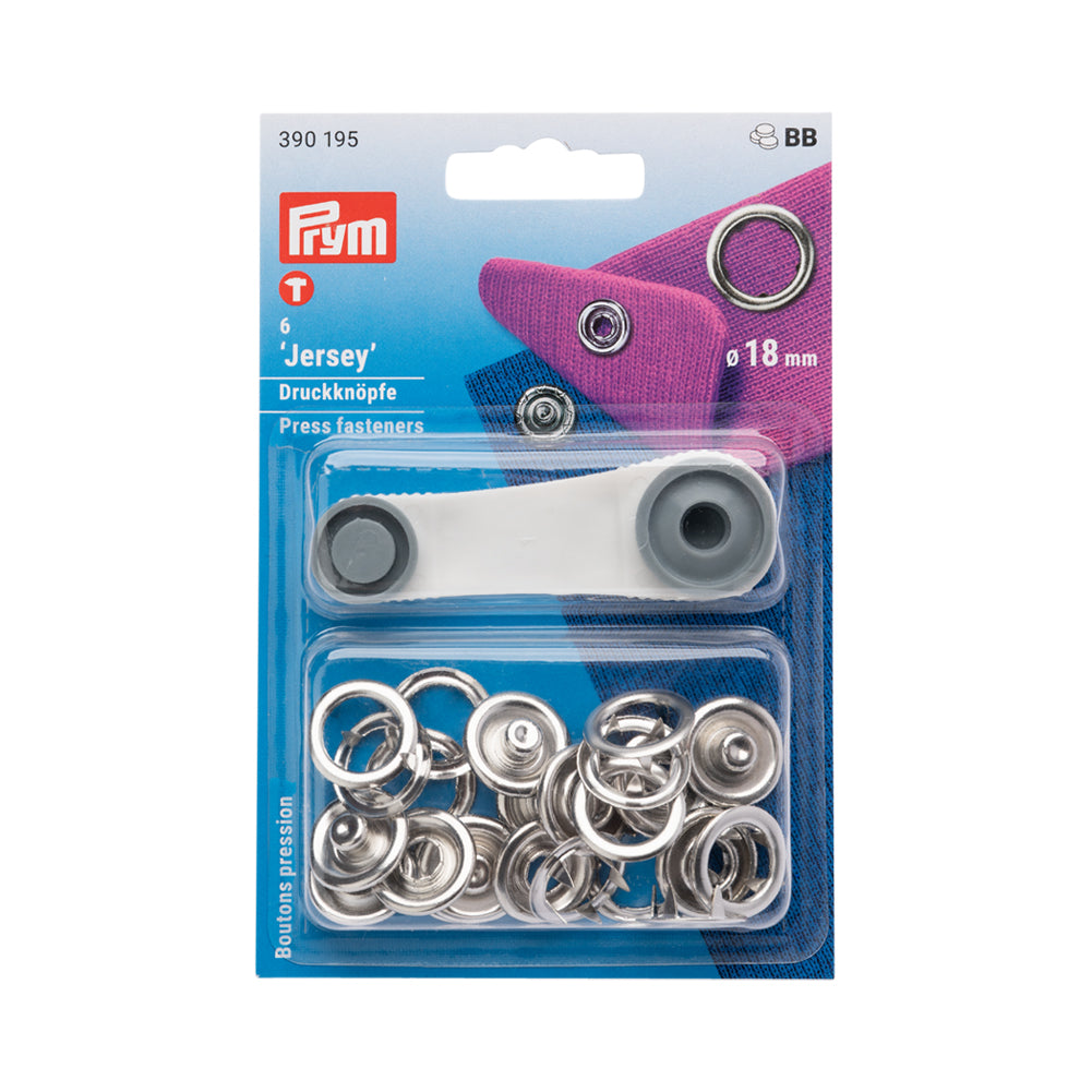 Prym Jersey Press Fasteners and Tools - Silver 18mm - 6pc Prym Jersey Press Fasteners and Tools - Silver 18mm - 6pc