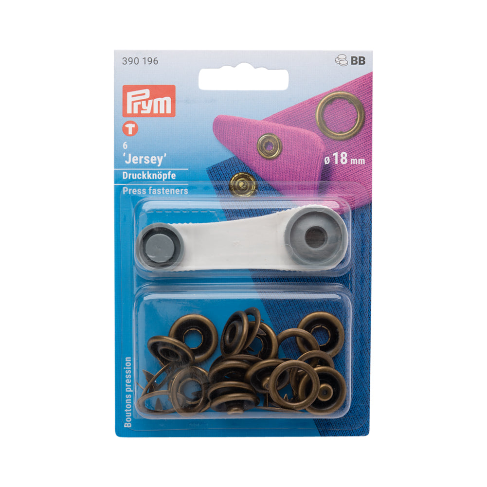Prym Jersey Press Fasteners and Tools - Antique Brass 18mm - 6pc Prym Jersey Press Fasteners and Tools - Antique Brass 18mm - 6pc