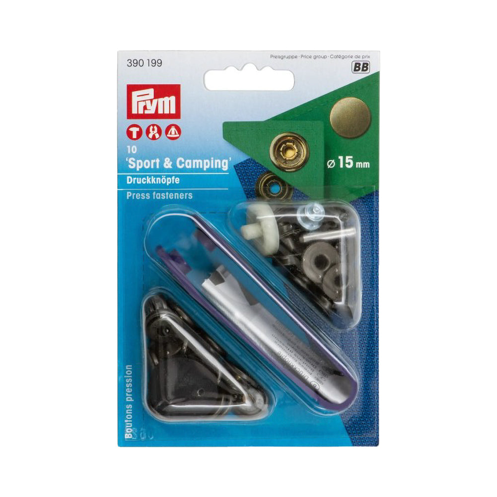 Prym Sport & Camping Press Fasteners and Tools - Antique Brass 15mm - 10pc Prym Sport & Camping Press Fasteners and Tools - Antique Brass 15mm - 10pc
