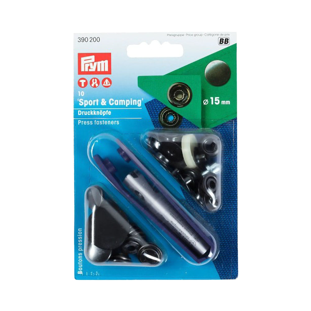 Prym Sport & Camping Press Fasteners and Tools - Black 15mm - 10pc Prym Sport & Camping Press Fasteners and Tools - Black 15mm - 10pc