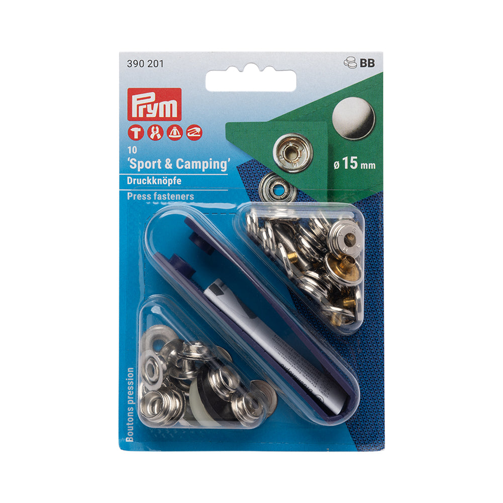 Prym Sport & Camping Press Fasteners and Tools - Silver 15mm - 10pc Prym Sport & Camping Press Fasteners and Tools - Silver 15mm - 10pc