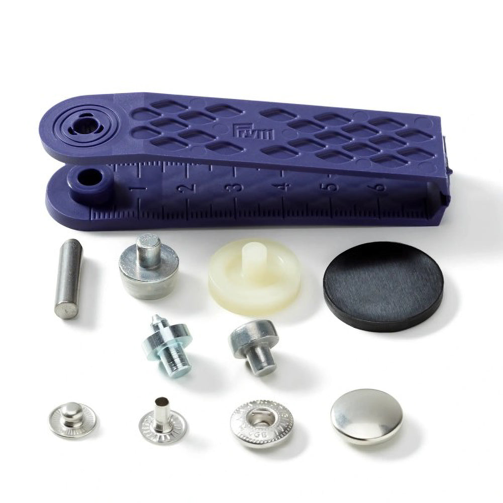 Prym Anorak Press Fasteners with Tools - Silver 15mm - 10pc Detail Prym Anorak Press Fasteners with Tools - Silver 15mm - 10pc Detail