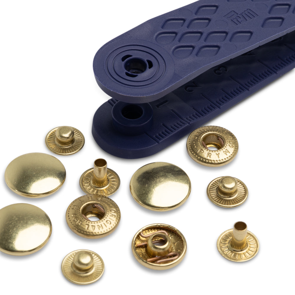 Prym Anorak Press Fasteners with Tools - Gold 15mm - 10pc Folded Prym Anorak Press Fasteners with Tools - Gold 15mm - 10pc Folded