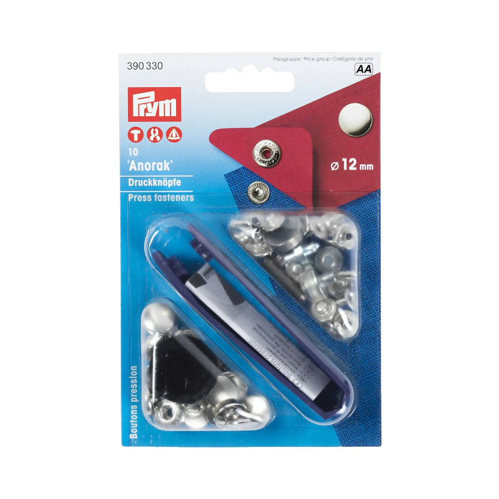 Prym Anorak Press Fasteners with Tools - Silver 12mm - 10pc Prym Anorak Press Fasteners with Tools - Silver 12mm - 10pc