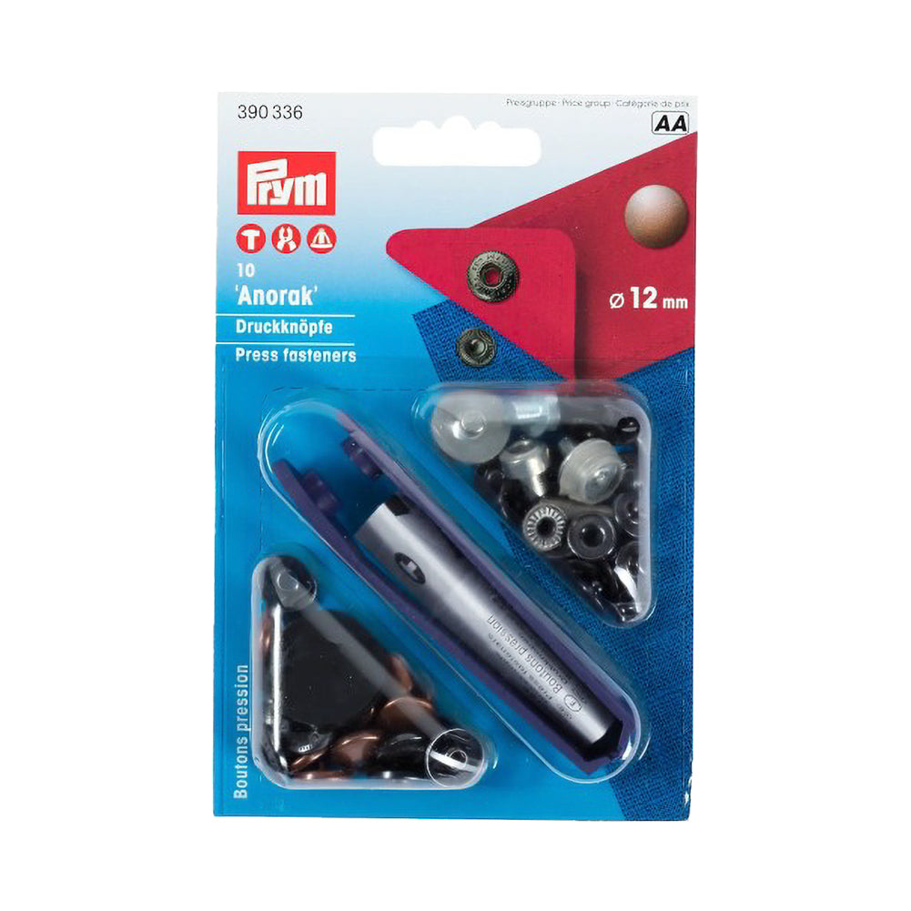 Prym Anorak Press Fasteners with Tools - Antique Copper 12mm - 10pc Prym Anorak Press Fasteners with Tools - Antique Copper 12mm - 10pc
