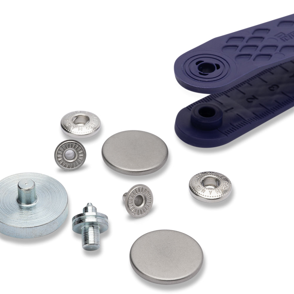 Prym Anorak Press Fasteners with Tools - Matte Antique Steel 20mm - 6pc Folded Prym Anorak Press Fasteners with Tools - Matte Antique Steel 20mm - 6pc Folded