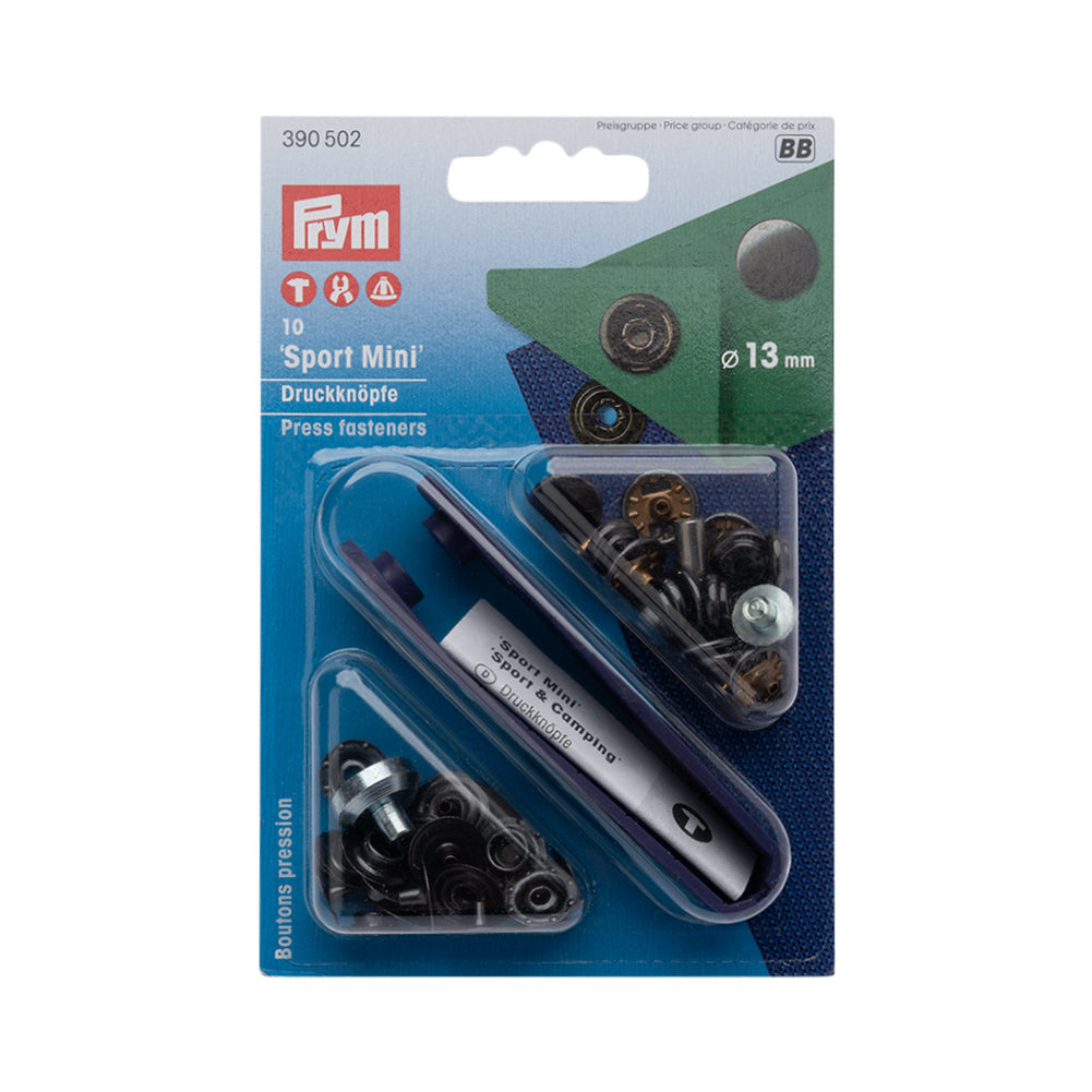 Prym Sport Mini Press Fasteners with Tools - Silver 13mm - 10pc Prym Sport Mini Press Fasteners with Tools - Silver 13mm - 10pc