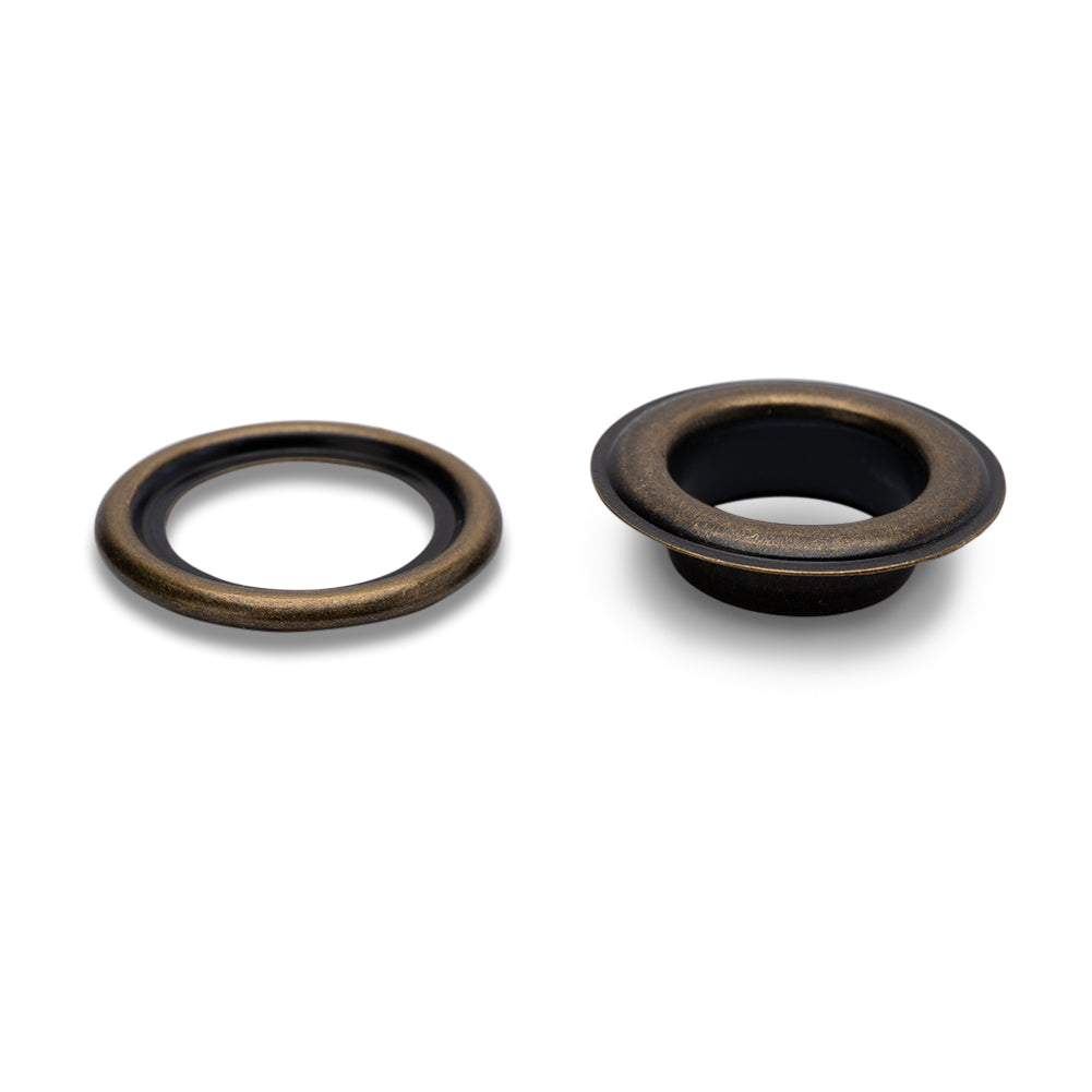 Prym Eyelets with Washers and Tools - Antique Brass 14mm - 10pc Detail Prym Eyelets with Washers and Tools - Antique Brass 14mm - 10pc Detail