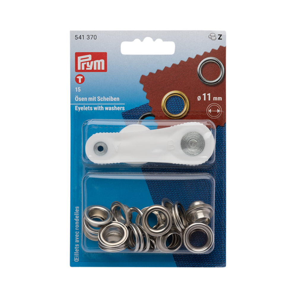 Prym Eyelets with Washers with Tools - Silver 11mm - 15pc Prym Eyelets with Washers with Tools - Silver 11mm - 15pc