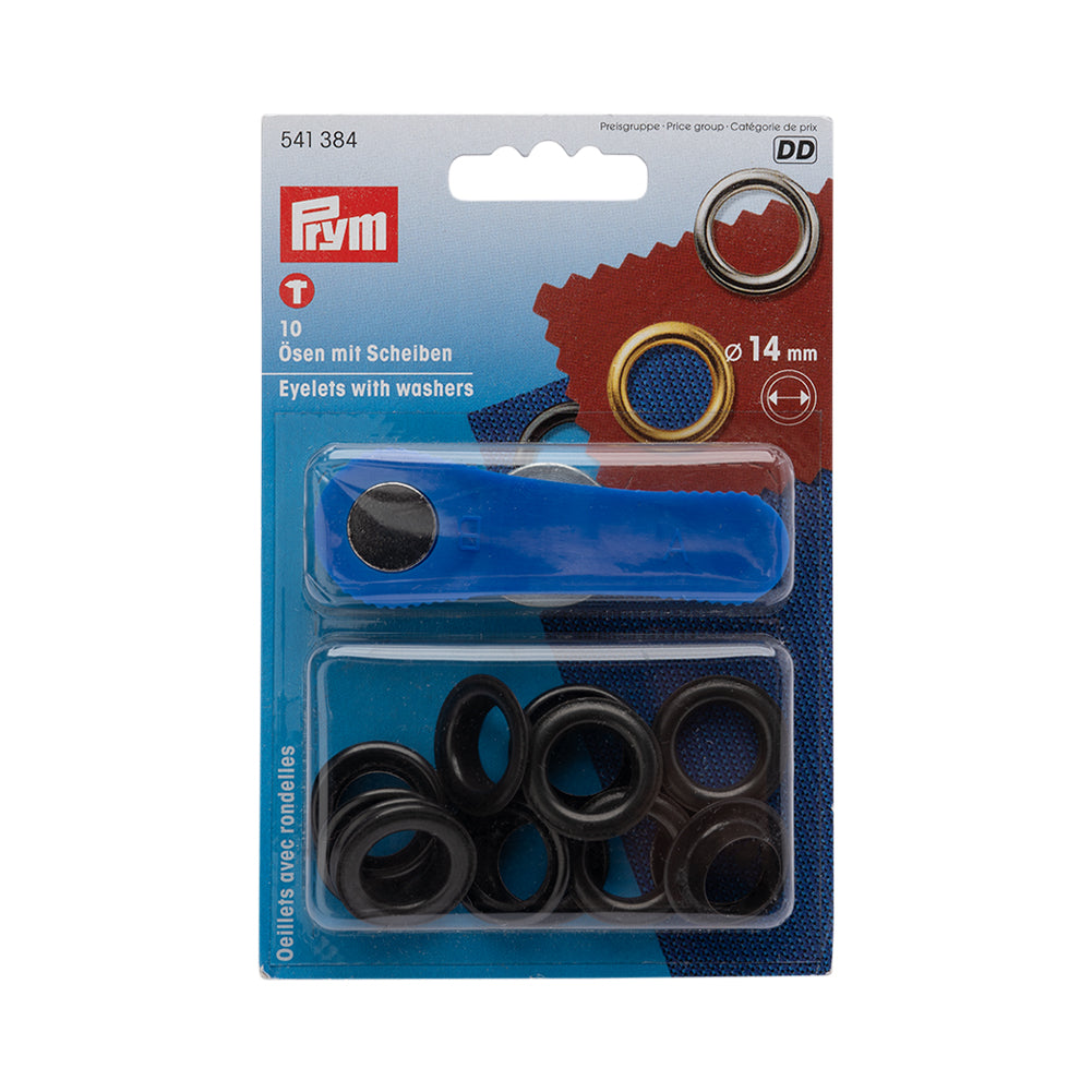 Prym Eyelets with Washers and Tools - Oxidized Black 14mm - 10pc Prym Eyelets with Washers and Tools - Oxidized Black 14mm - 10pc