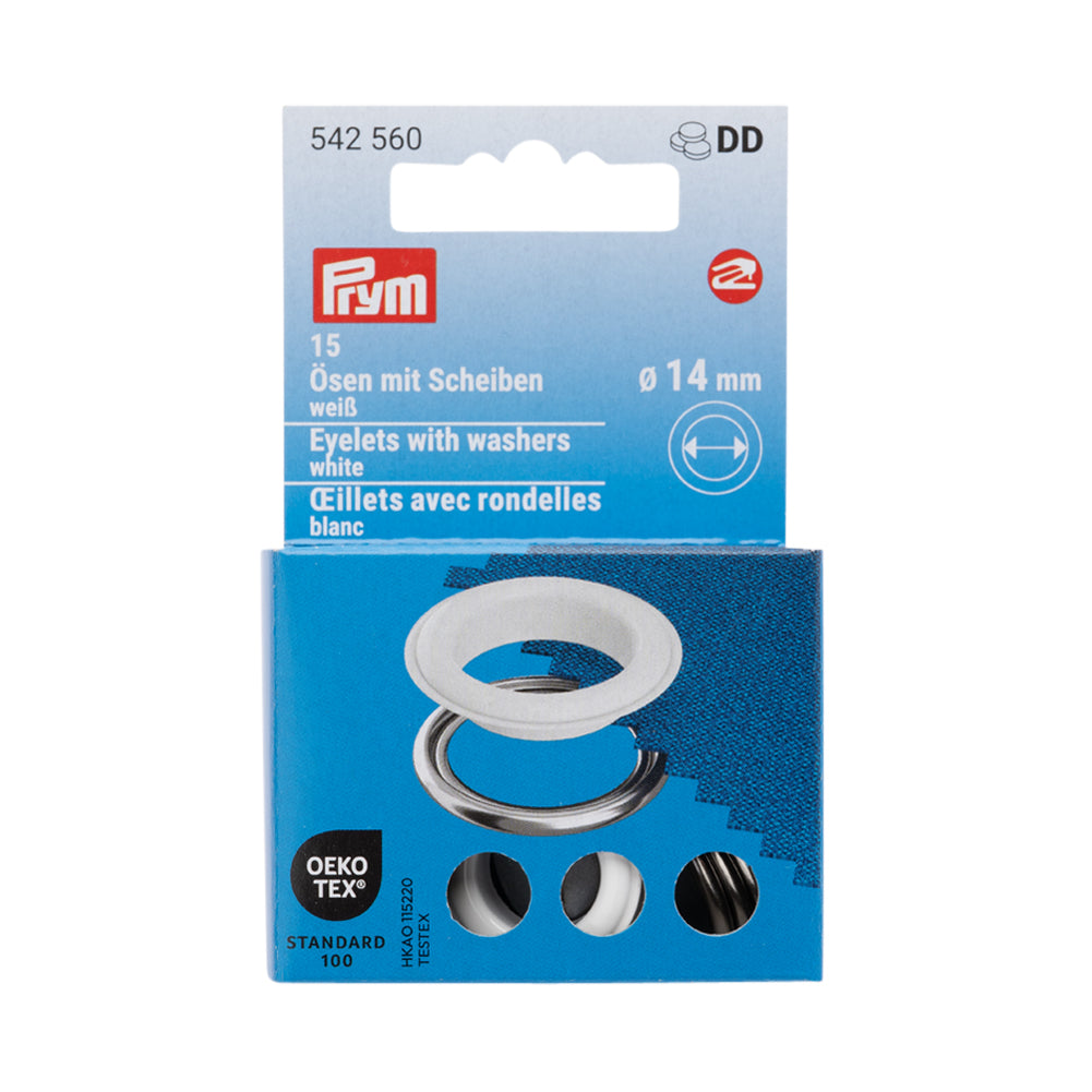 Prym Eyelets with Washers - White 14mm - 15pc Prym Eyelets with Washers - White 14mm - 15pc