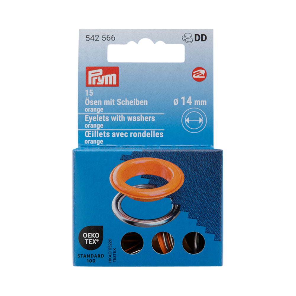 Prym Eyelets with Washers - Orange 14mm - 15pc Prym Eyelets with Washers - Orange 14mm - 15pc