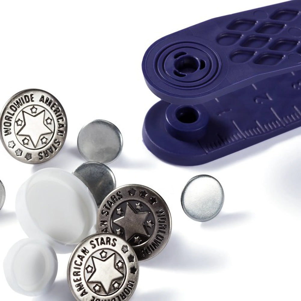 Prym Jeans Buttons - Antique Silver American Star 17mm - 8pc Folded Prym Jeans Buttons - Antique Silver American Star 17mm - 8pc Folded
