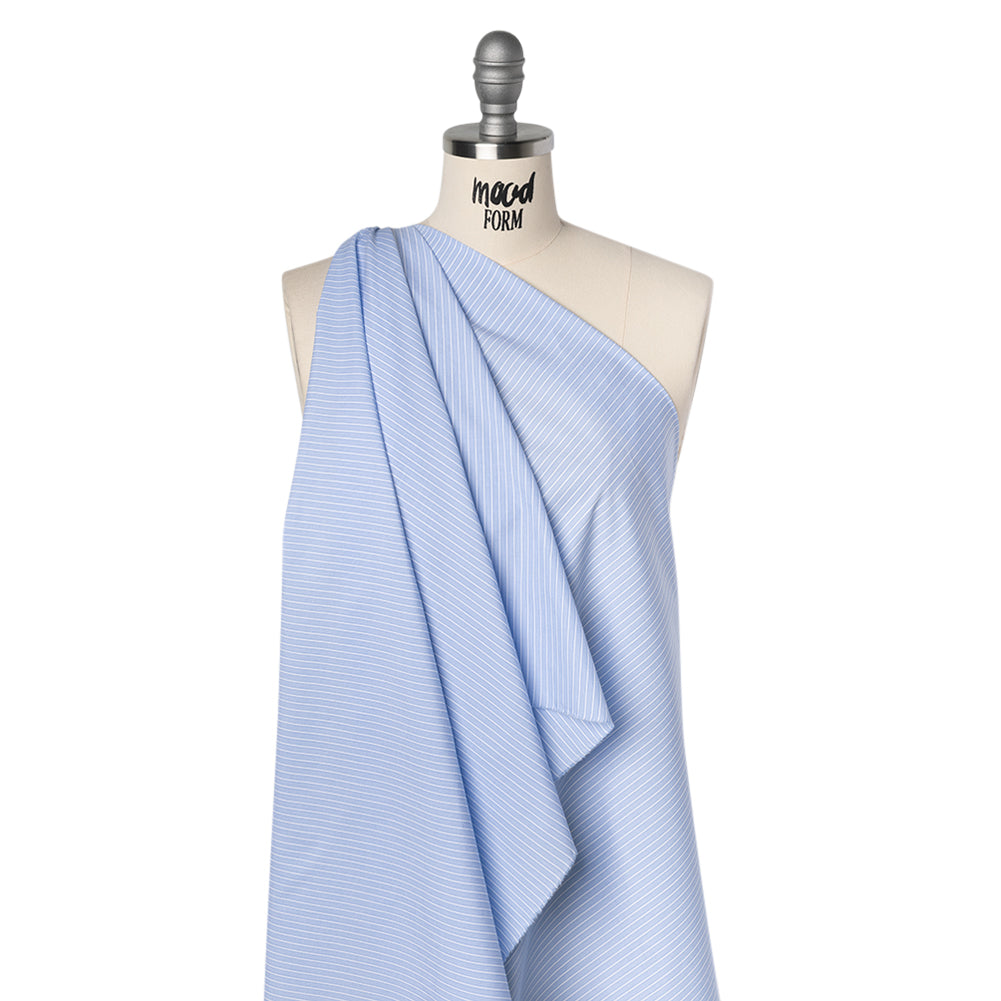 Cotton Shirting - Blue Bell and White Chambray Stripes - Deadstock Cotton Shirting - Blue Bell and White Chambray Stripes - Deadstock
