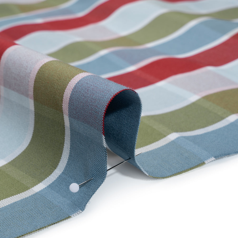 Cotton Oxford Shirting - Country Blue, Red, and Olive Green Plaid - Deadstock Cotton Oxford Shirting - Country Blue, Red, and Olive Green Plaid - Deadstock