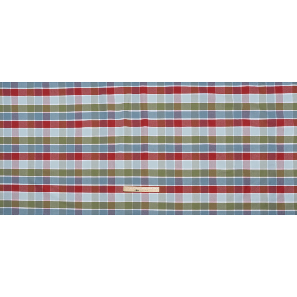 Cotton Oxford Shirting - Country Blue, Red, and Olive Green Plaid - Deadstock Cotton Oxford Shirting - Country Blue, Red, and Olive Green Plaid - Deadstock