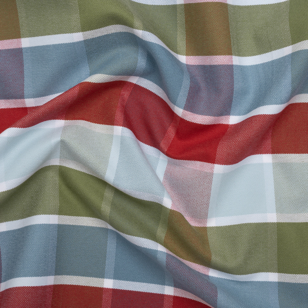 Cotton Oxford Shirting - Country Blue, Red, and Olive Green Plaid - Deadstock Cotton Oxford Shirting - Country Blue, Red, and Olive Green Plaid - Deadstock
