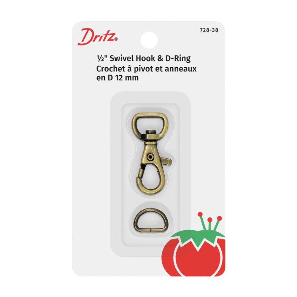 Dritz Small Swivel Hook & D-Ring - 1/2" Antique Brass - 1 set Dritz Small Swivel Hook & D-Ring - 1/2" Antique Brass - 1 set