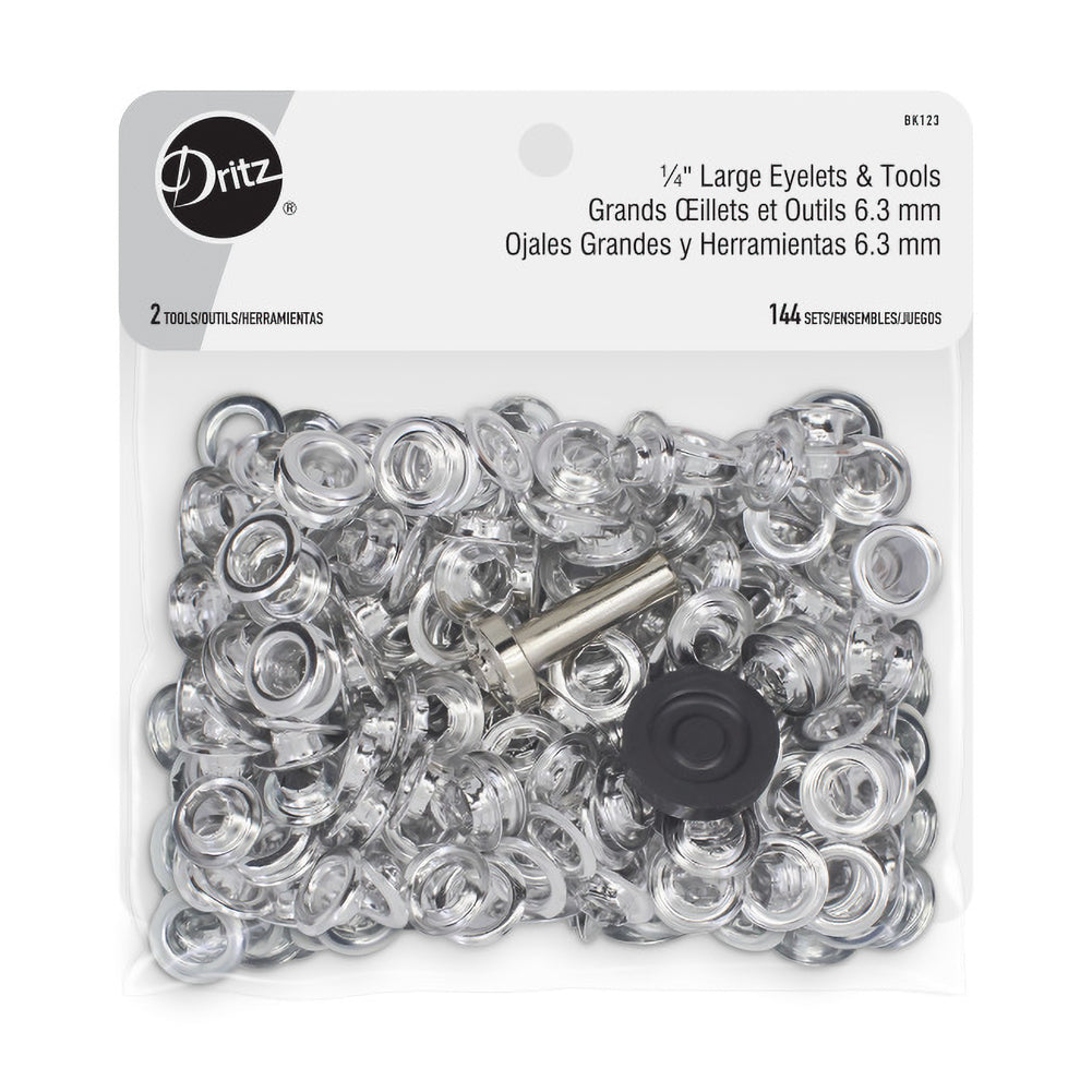 Dritz Large Eyelet Kit - Nickel 1/4" Eyelets - 144 Sets + Eyelet Tools Dritz Large Eyelet Kit - Nickel 1/4" Eyelets - 144 Sets + Eyelet Tools