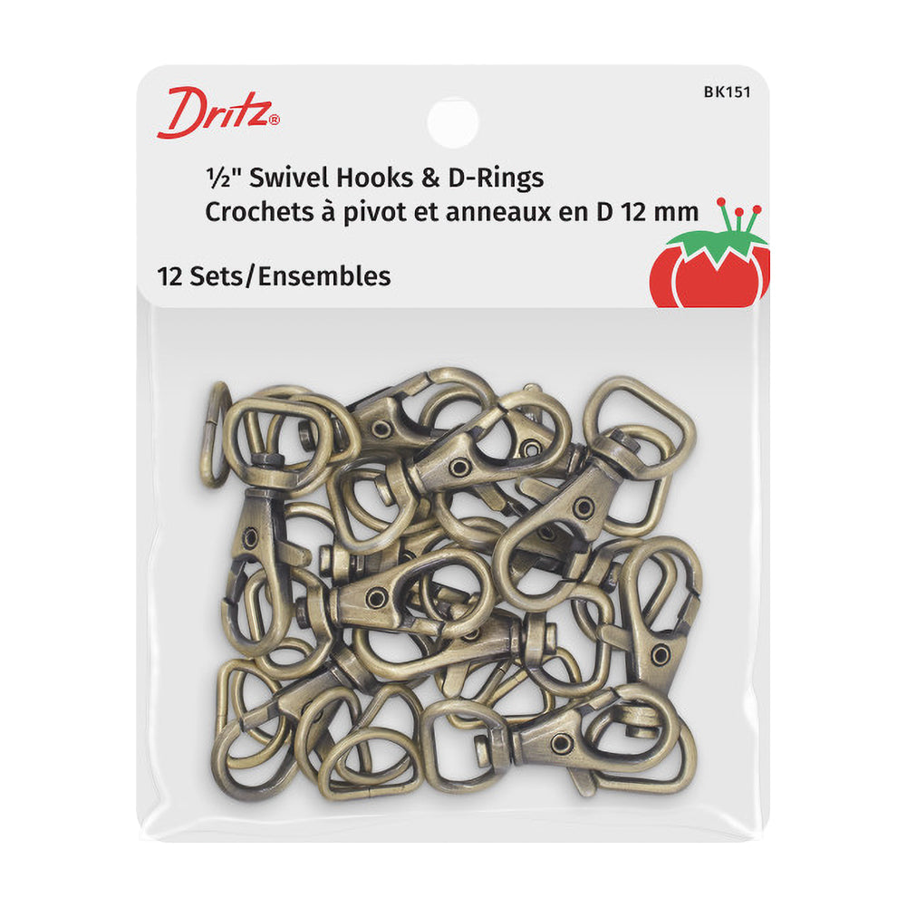 Dritz Swivel Hooks & D-Rings - 0.5" Antique Brass - 12 Sets Dritz Swivel Hooks & D-Rings - 0.5" Antique Brass - 12 Sets