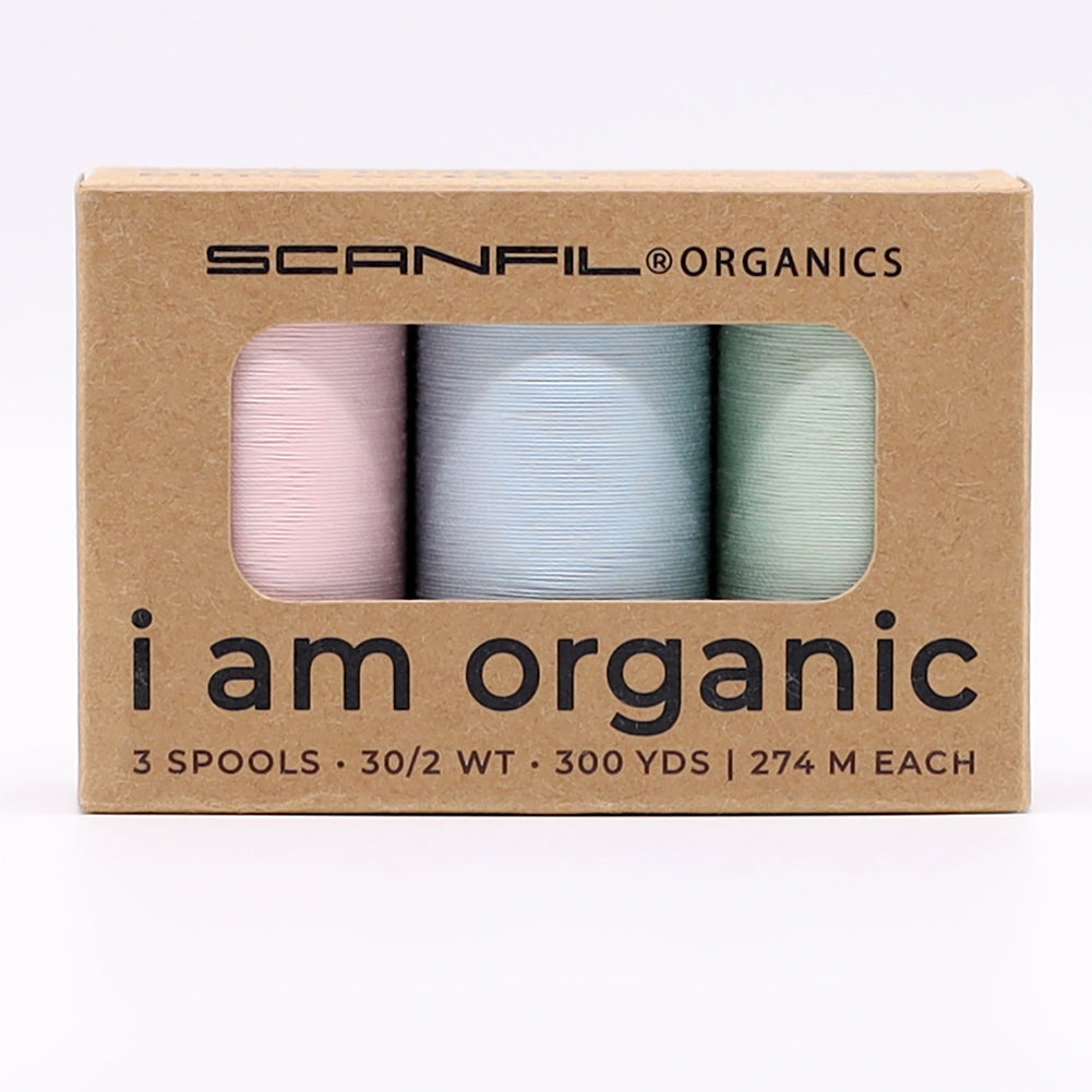 SCANFIL® 30wt Organic Pima Cotton Thread Trio Set - 3ct 300yd Spools - Baby Pastels - Drape SCANFIL® 30wt Organic Pima Cotton Thread Trio Set - 3ct 300yd Spools - Baby Pastels - Drape