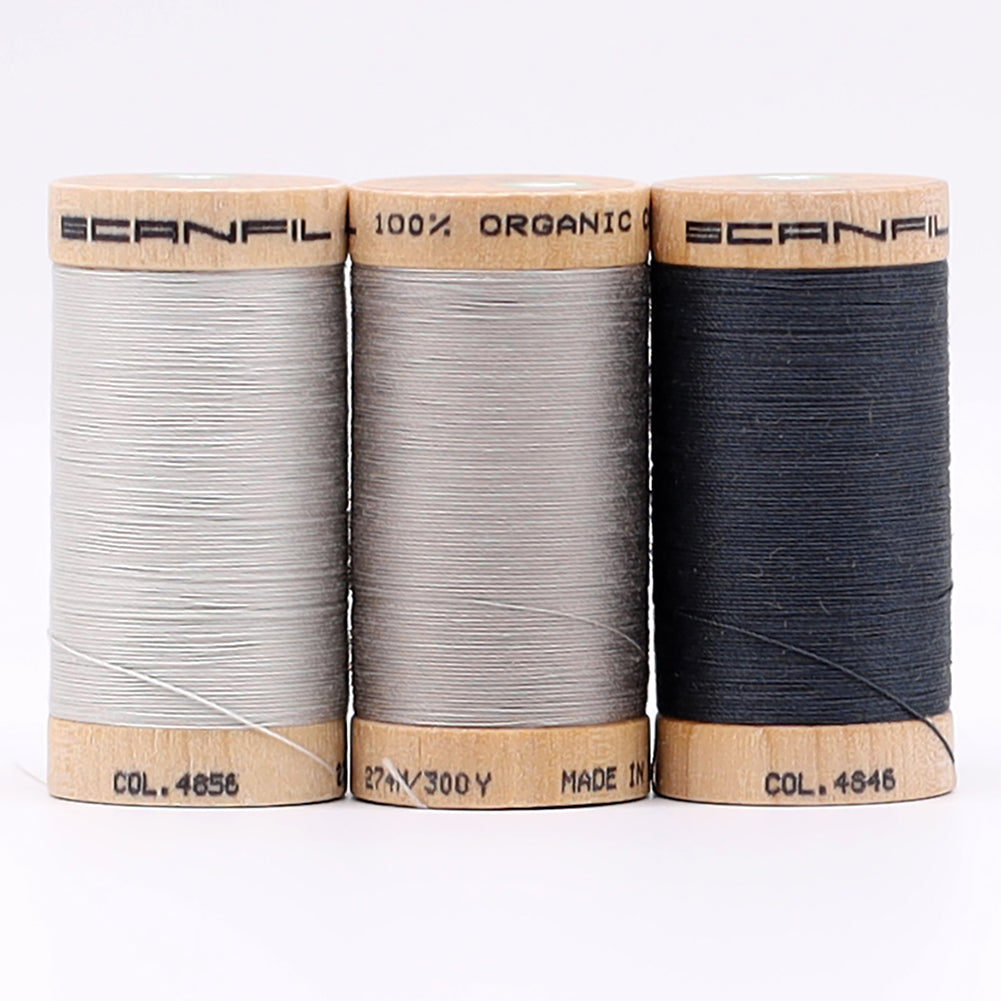 SCANFIL® 30wt Organic Pima Cotton Thread Trio Set - 3ct 300yd Spools - Stormy Grays SCANFIL® 30wt Organic Pima Cotton Thread Trio Set - 3ct 300yd Spools - Stormy Grays