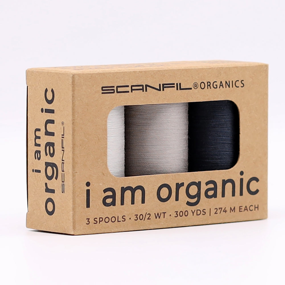SCANFIL® 30wt Organic Pima Cotton Thread Trio Set - 3ct 300yd Spools - Stormy Grays SCANFIL® 30wt Organic Pima Cotton Thread Trio Set - 3ct 300yd Spools - Stormy Grays